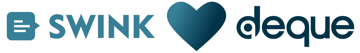 Logo's of Swink and Deque with a heart in between.