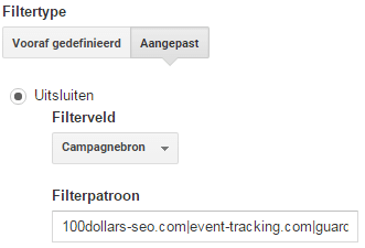 Screenshot met Google Analytics spam filter