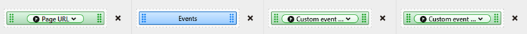 Geselecteerde opties Page URL en events, de opties Custom event name en Custom event value zijn nog niet ingevuld.