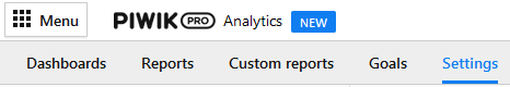 Menu Piwik PRO